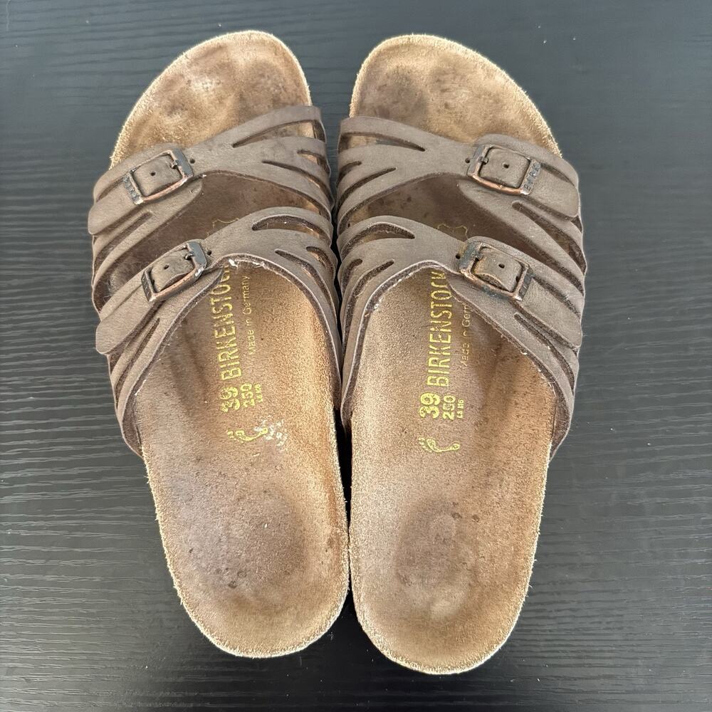 Birkenstock Sandals Womens 8 39 Brown Granada Slide Leather Cork Footbed Comfort